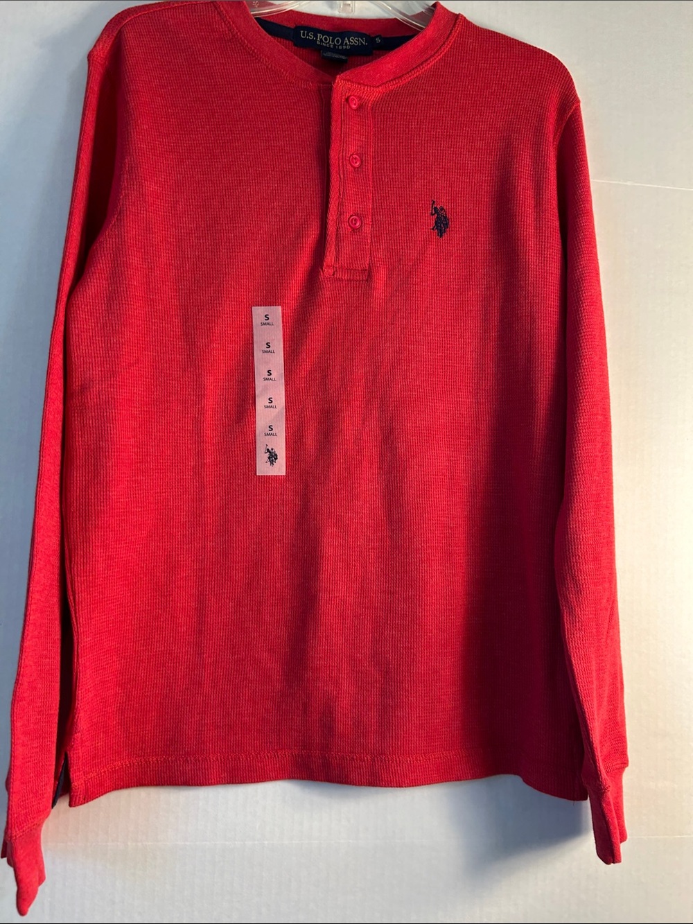 U. S. Polo Assn Men’s Solid Red Long Sleeve Henley Top. Sz S